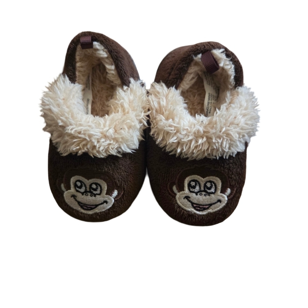 Cozy Brown Monkey Kids Slippers